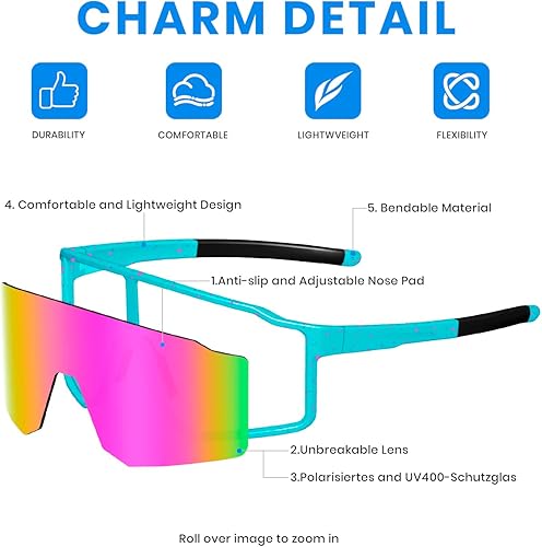 Miniatura 2 de SPOSUNE Gafas de sol polarizadas UV400 de sóftbol, TR90, gafas deportivas para correr, ciclismo, béisbol y bicicleta (unisex)