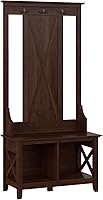 Bush Furniture Key West Hall Tree with Shoe Storage Bench - Entryway Organizer, Hooks, Seating in Bing Cherry