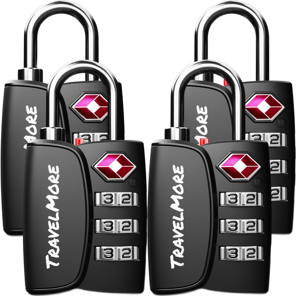Travelmore Black 4-Pack Tsa Approved 3-Digit Luggage Locks With Open Alert Indicator For Travel Suitcases & Baggage | Luggage Locks | Tsa Locks |