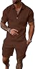 UOUA Mens Summer Track Suits 2 Piece Shorts Sets Short Sleeve Sweatsuit Outfits 14 Zip Golf Polo Shirts Loungewear