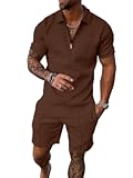 Mens Summer Track Suits 2 Piece Shorts Sets Short Sleeve Sweatsuit Outfits 1&sol;4 Zip Golf Polo Shirts Loungewear