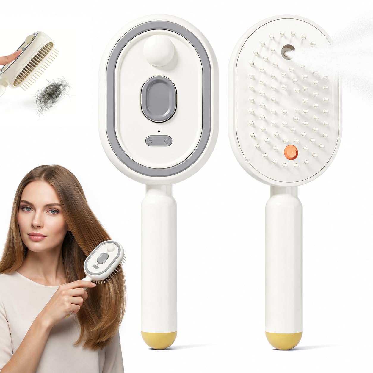 2026 New Electric Steam Brush for Hair, Upgrade Rechargeable 3 in 1 Self Cleaning Hair Brush with Water Spray, Electric Spray Air Cushion Massage Comb for Long Short Hairs Frizz Control (White)