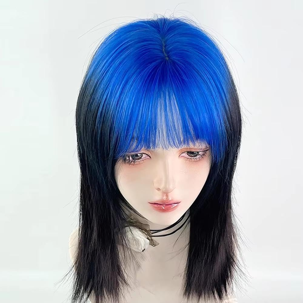 Accessori Parrucche Parrucca Da Donna Corta Diritta Blu Ombre Nera Con Frangia Cosplay Resistente Al Calore Per La Festa Quotidiana
