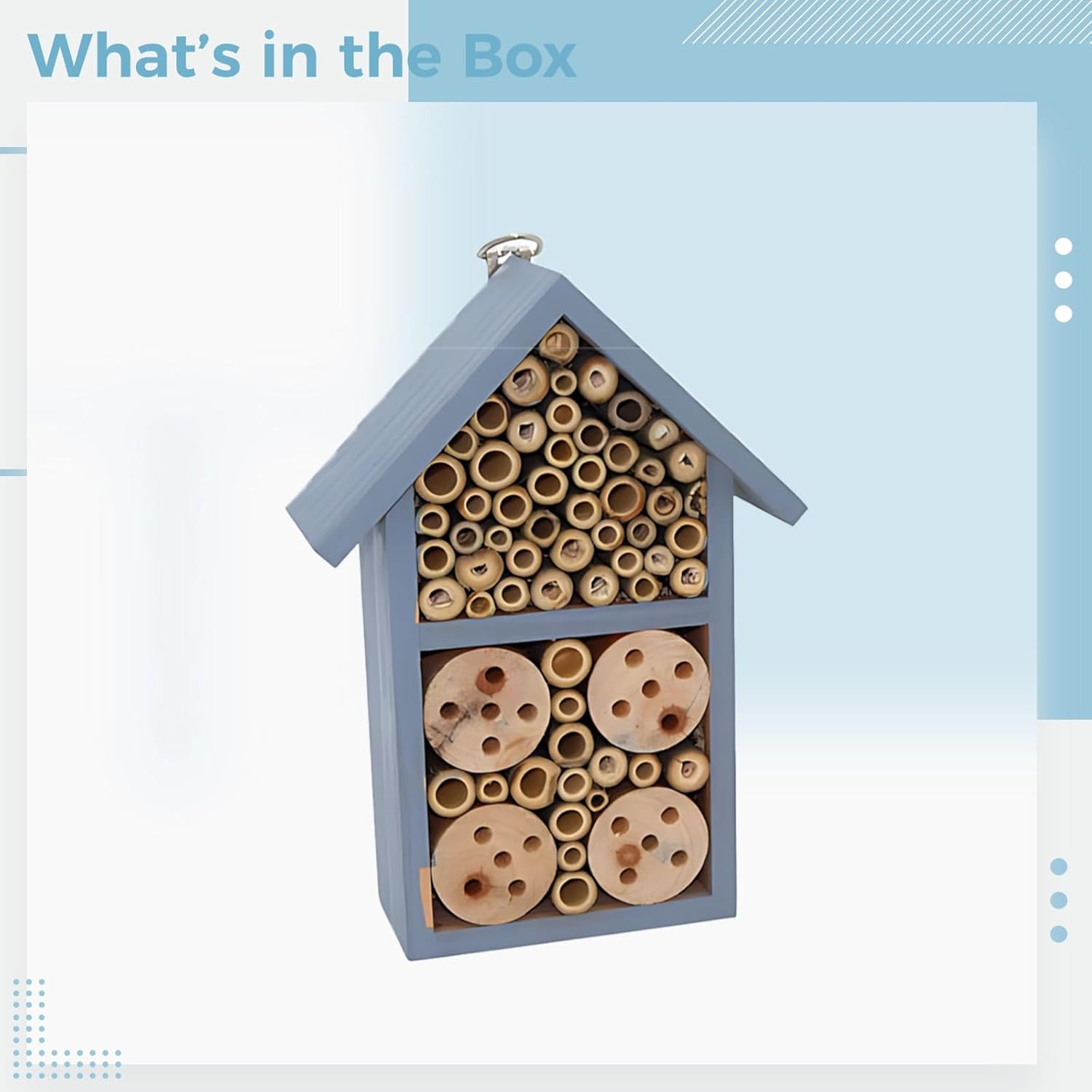 Blue Mason Bee House, Solid Wood Beneficial Insect Hotel for Garden, Wood Tubes, Educational Outdoor Home