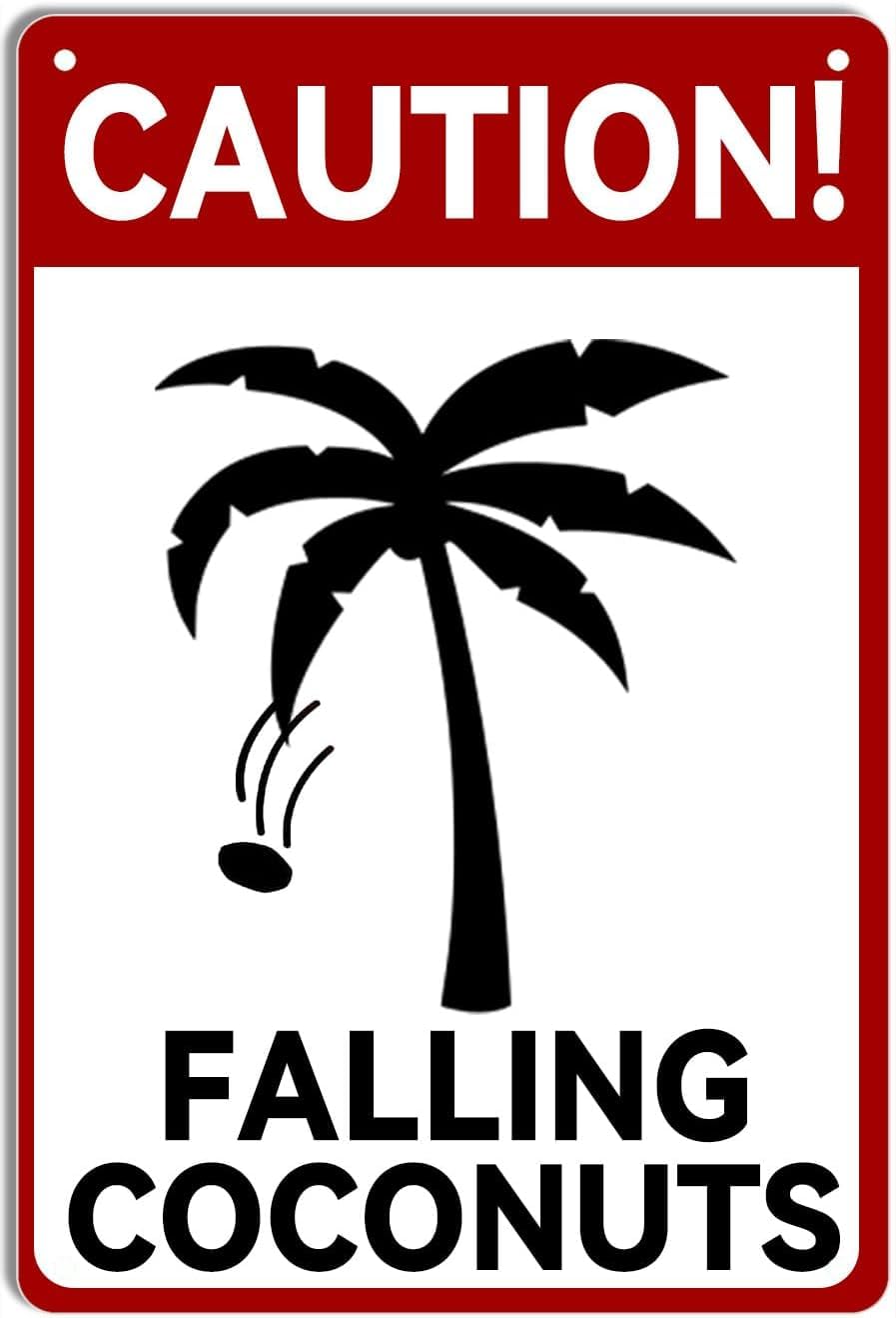 Kwqdozf Tin Sign-4 12X16inch Caution Falling Coconuts Vintage Metal Aluminum Tin Sign Door Sig