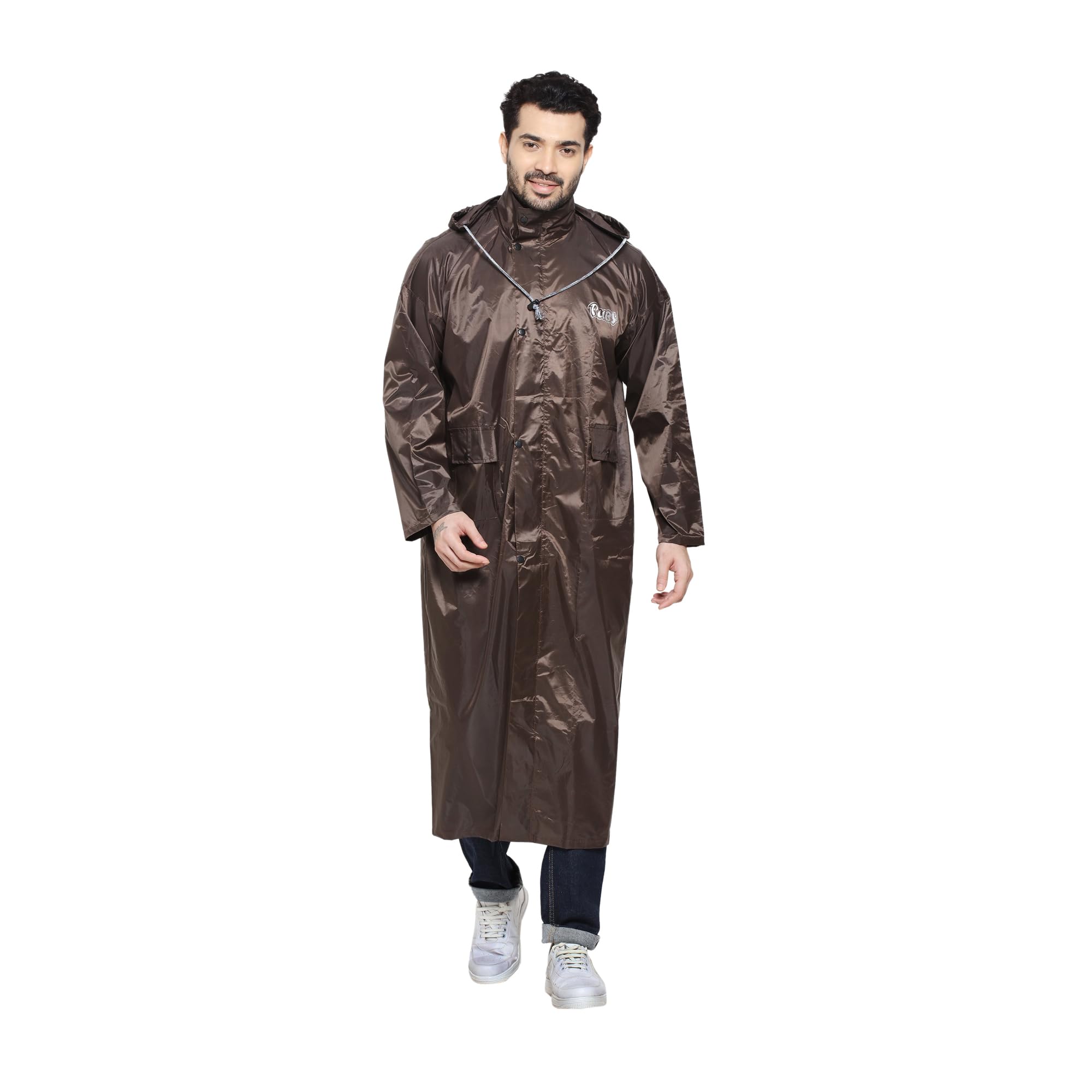 fendo Ruby Men's Full Length Waterproof Raincoat with Hood | Lightweight Water-Resistant Rain Poncho for Bike Riding, Hiking, Travel & Monsoon Wear | Nelson Coat - XXL-picture-18