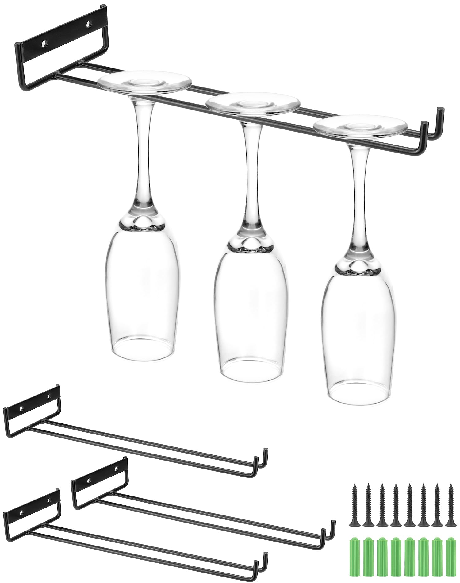 QWORK® 4 Piezas Estante para Copas de Vino, Colgador de Copas de Vino de Metal, Soporte para Copas de Vino, para Bar Cocina, Negro, 30cm