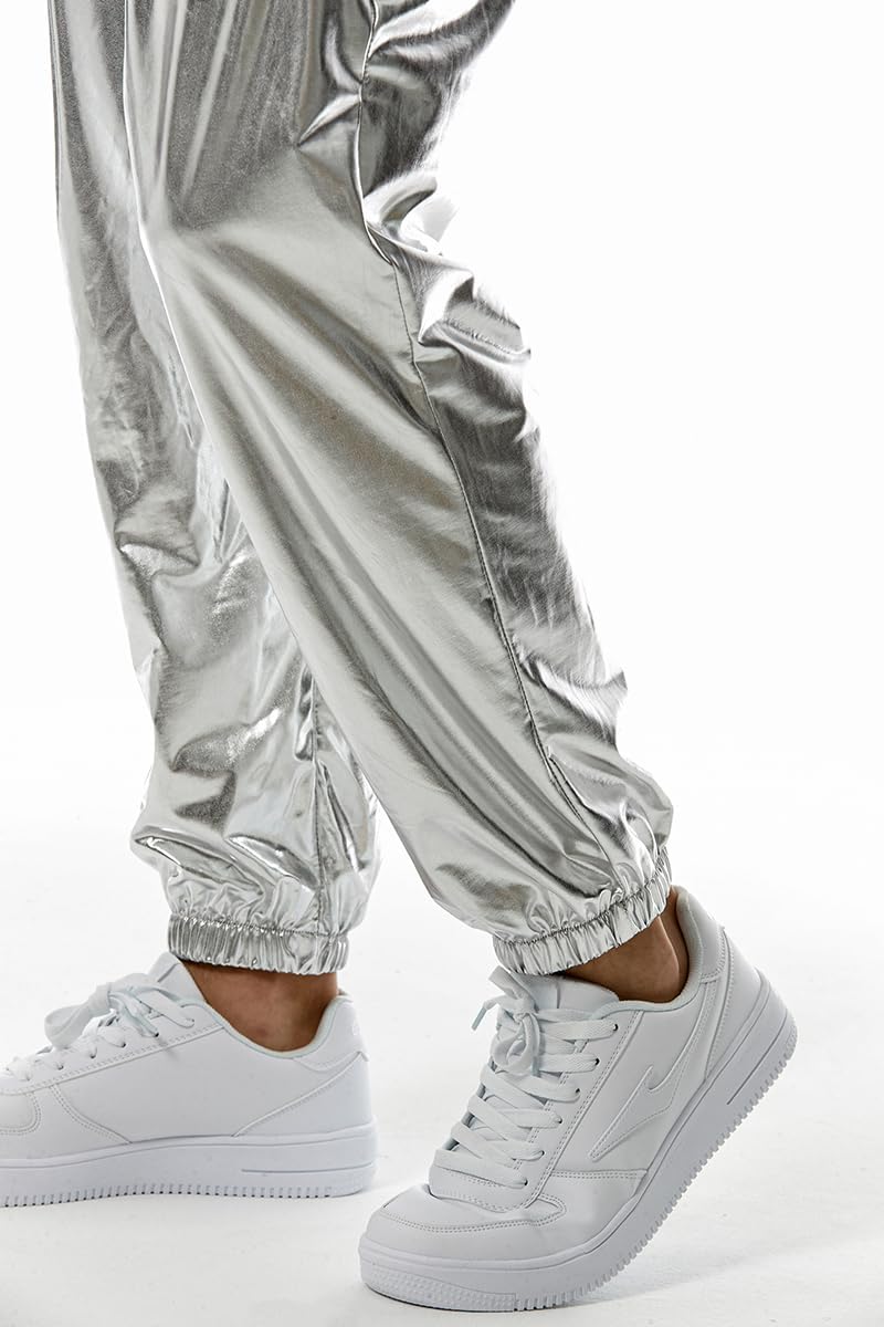 GRAJTCIN Mens Metallic Disco Pants - 70s/80s Sequin Drawstring Waist Party Club Rave Shiny Jogger - Image 7