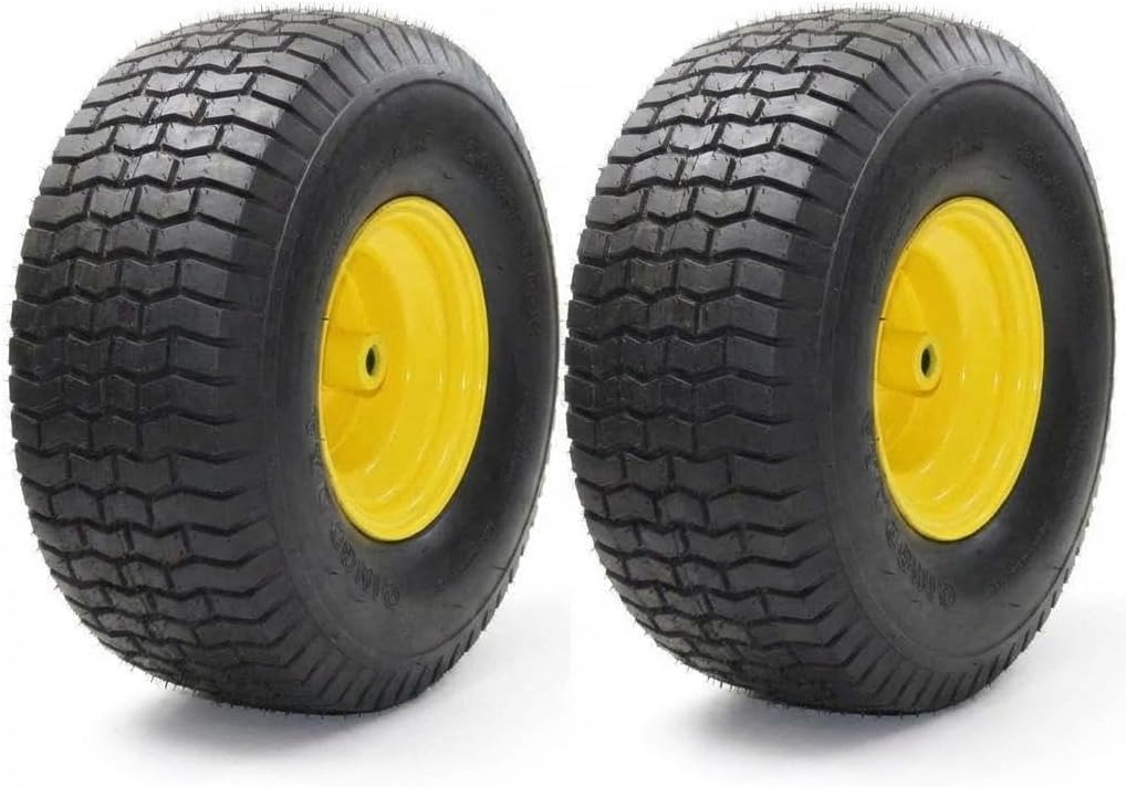 2 Pack 15x6.00-6 Pneumatic Lawn Tires with Yellow Wheel Rim, Heavy Duty Rubber Vacuum Tire for Riding Lawn Mower Garden Tractor Utility Cart