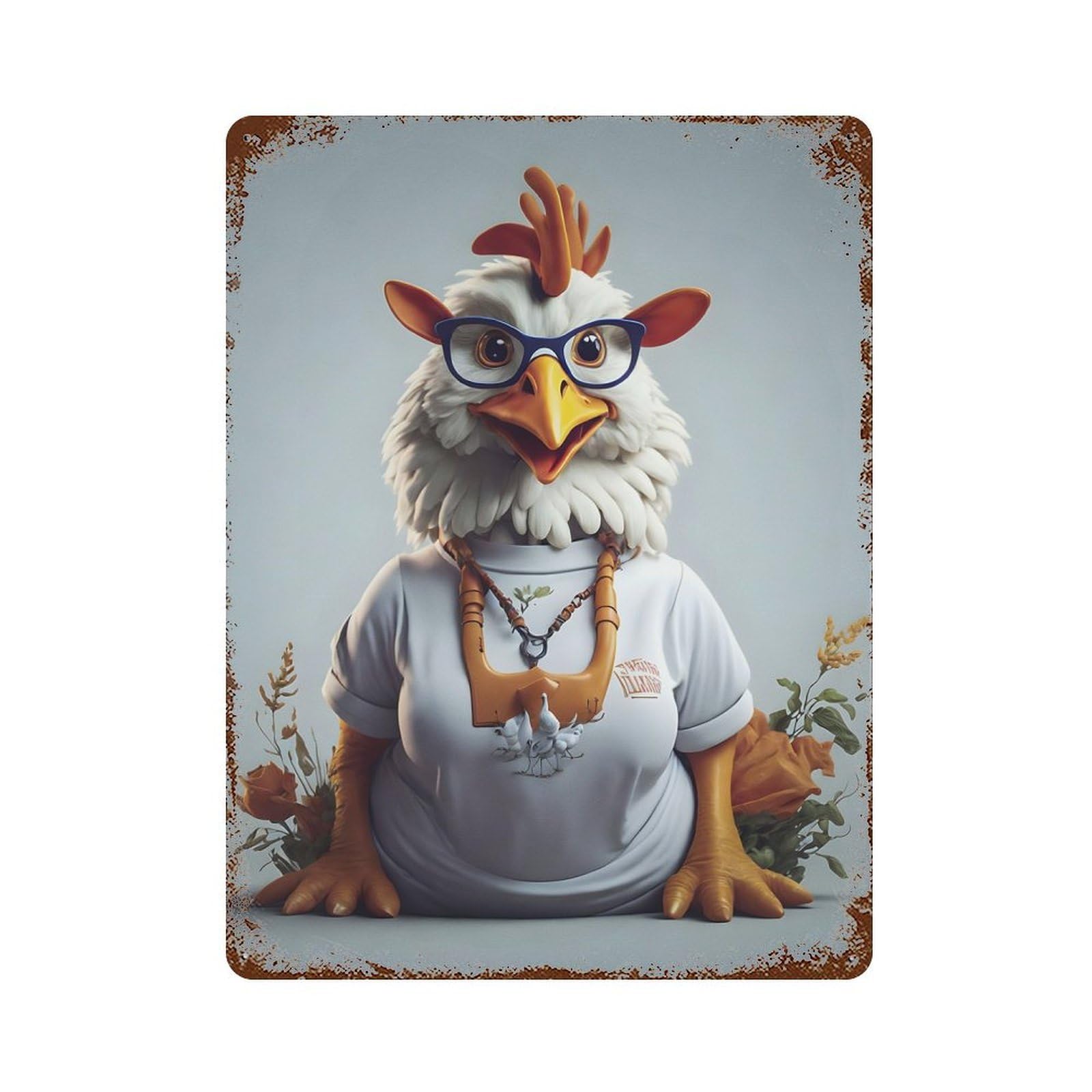 Cute Chicken Decorative Tin Sign 15.7"x11.8", for Bistro, Counter And Cafe Decor, Retro Wall Decor