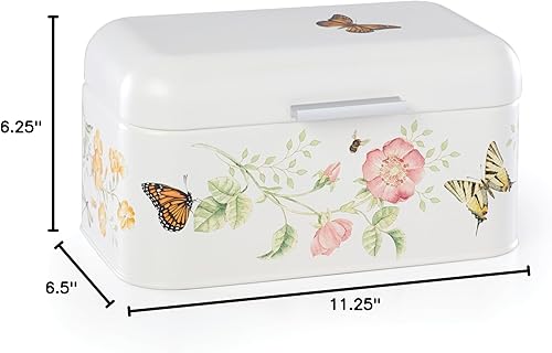 Vista 43 de Lenox recipiente para horno oval de porcelana con borde festoneado, diseño de pradera de mariposas., Blanco