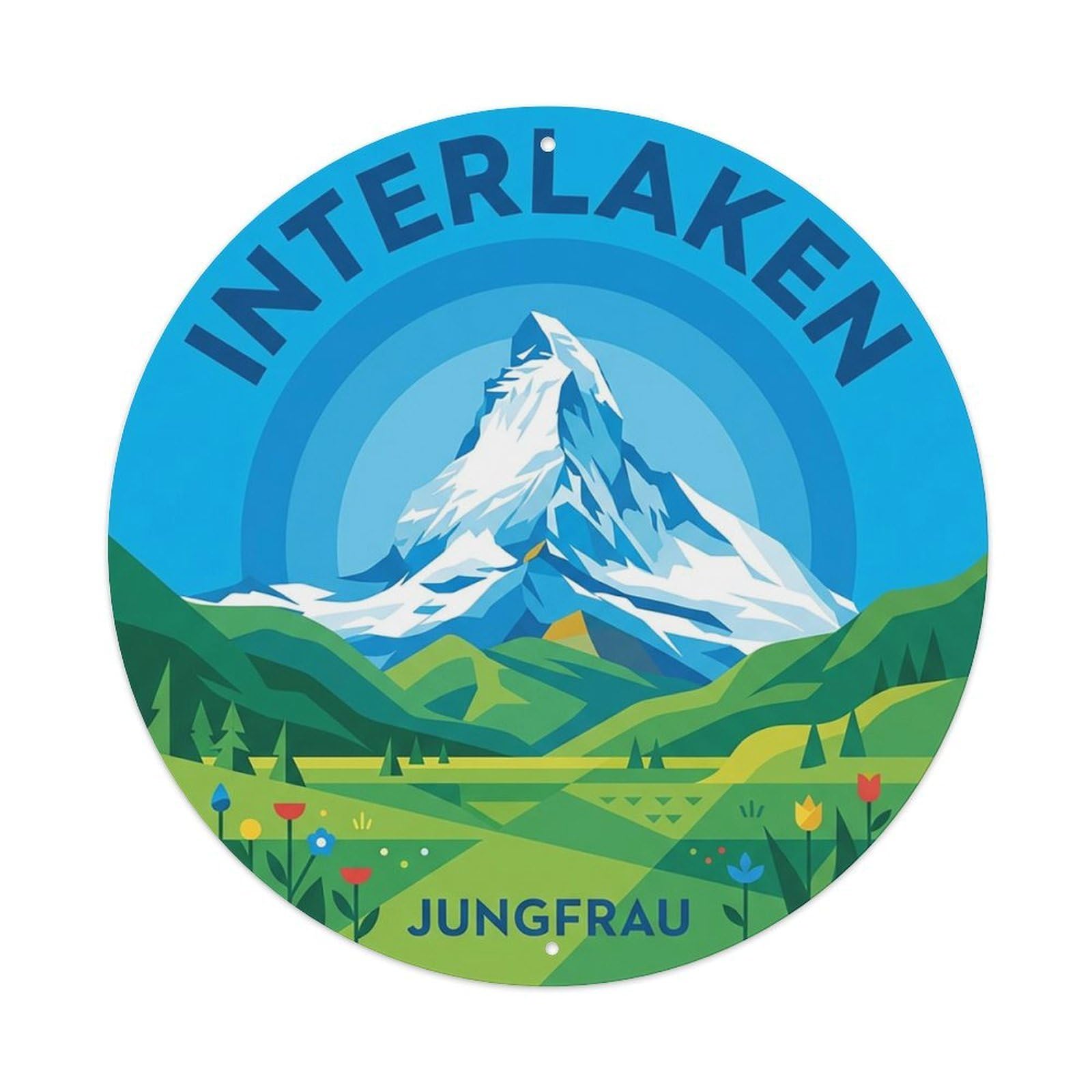 Switzerland Vintage Travel Interlaken Vintage Metal Tin Sign Plaque Wall Decor for Cafe, Club Bar, Office, Garden Metal Poster 8x8Inch