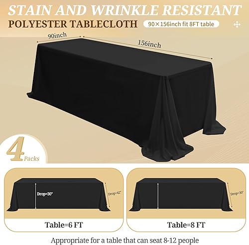 Miniatura 36 de Paquete de 4 manteles redondos blancos de 120 pulgadas – Mantel circular de poliéster para mesa redonda, resistente a las manchas y a las arrugas