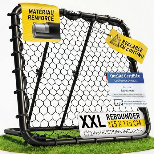 Racetex Rebounder Football XXL [125cm x 125cm] – Filet de Rebond Football & Planche de Rebond Football avec Construction Robuste et Angle réglable en continu