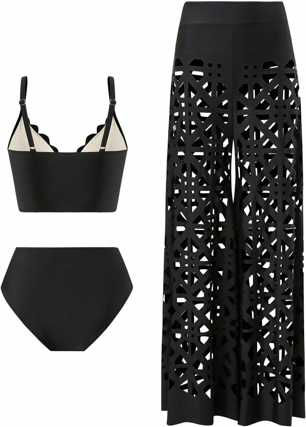 WDIRARA Women's 3 Piece Swimsuit Hollow Out Bikini Set with Cover Up Pants - Image 5