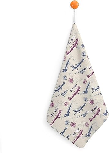 Decorative Hand Towels for Bathroom - Retro Airplane Print Soft Absorbent Small Bath Hand Towels for Kitchen, Farmhouse, Spa, Hotel, Guest Tea and