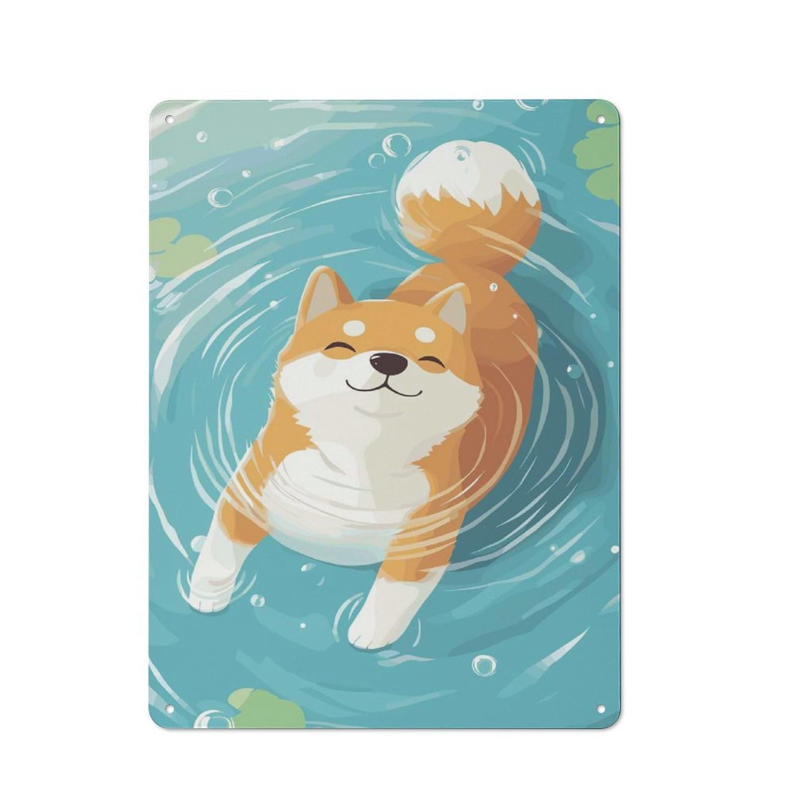 Classic Shiba Inu Swimming Metal Wall Plaque 40x30cm, Nostalgic Wall Art for Living Room, Hallway, Kitchen Or Cafe