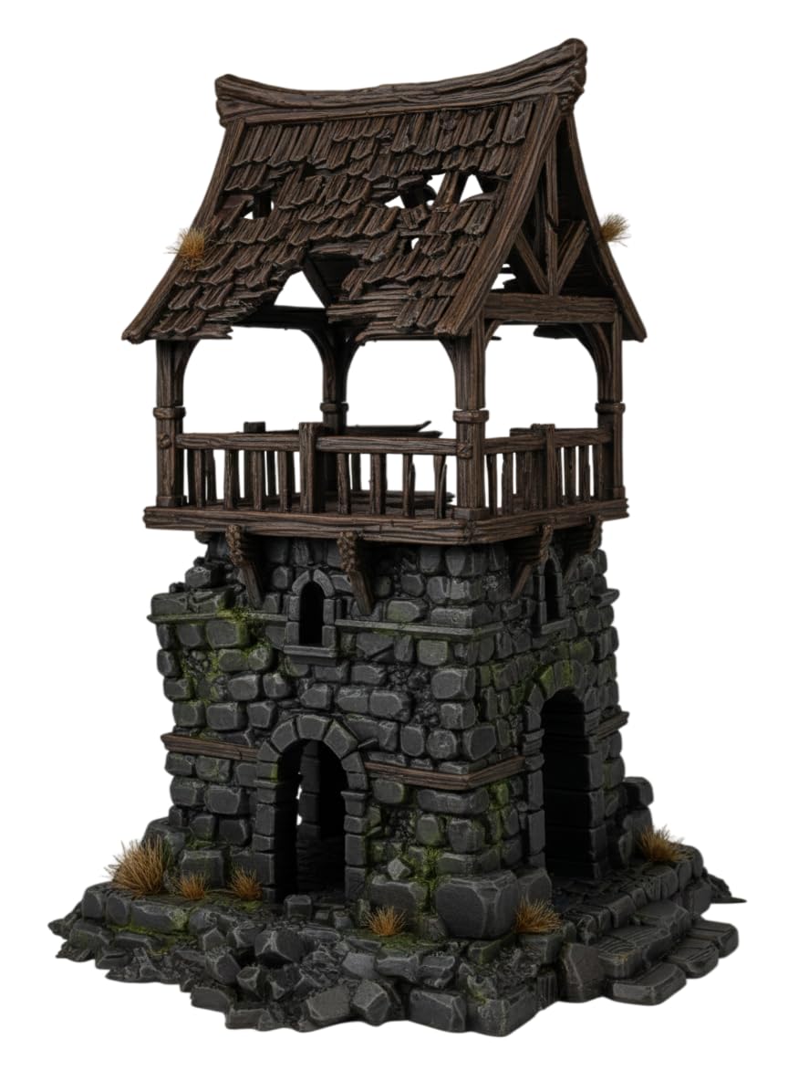 Torre di guardia rovinata – kit di rovine di pietra medievale grigia (fai da te) per dungeon e dragon, pathfinder e wargaming