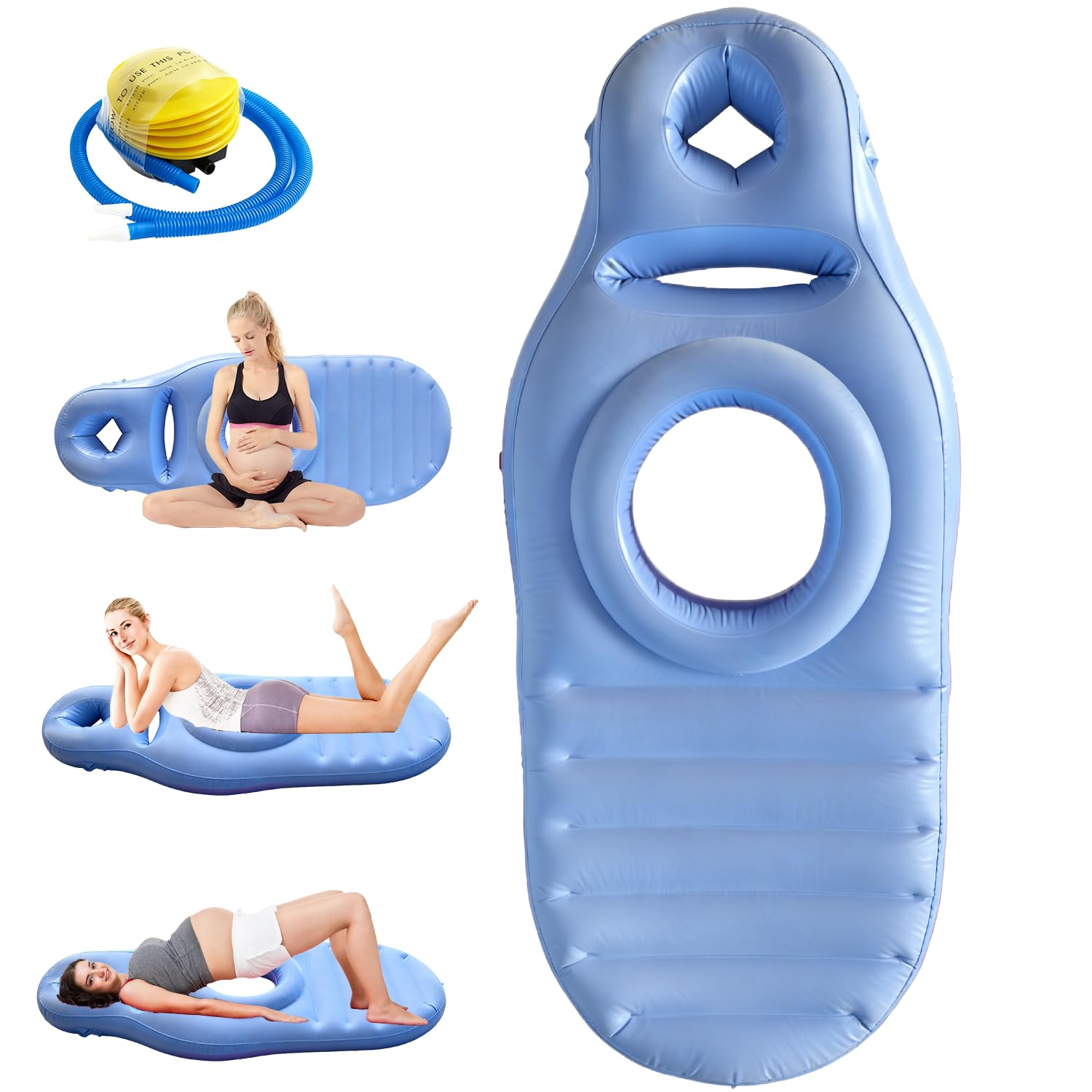 Coussin Gonflable de Grossesse, Tapis de Yoga pour Femmes Enceintes avec Trou pour Le Ventre, Matelas Gonflable Floqué Confortable pour Sommeil et Détente