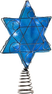Kurt Adler UL 10-Light LED Silver and Blue Hanukkah Star Shimmer Treetop