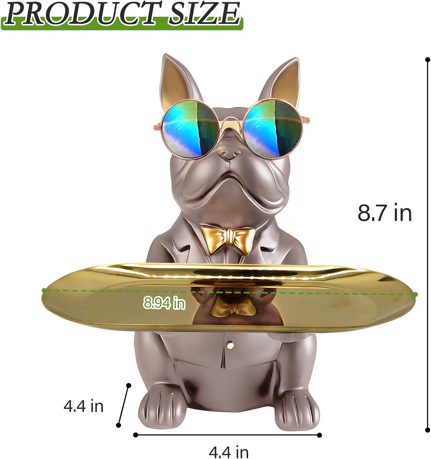Huhote Sitting Bulldog Statue, Candy Dish Key Holder Bowl, Resin Figurine for Office Desk Home Decor Entryway Table Decor (Purple Grey)