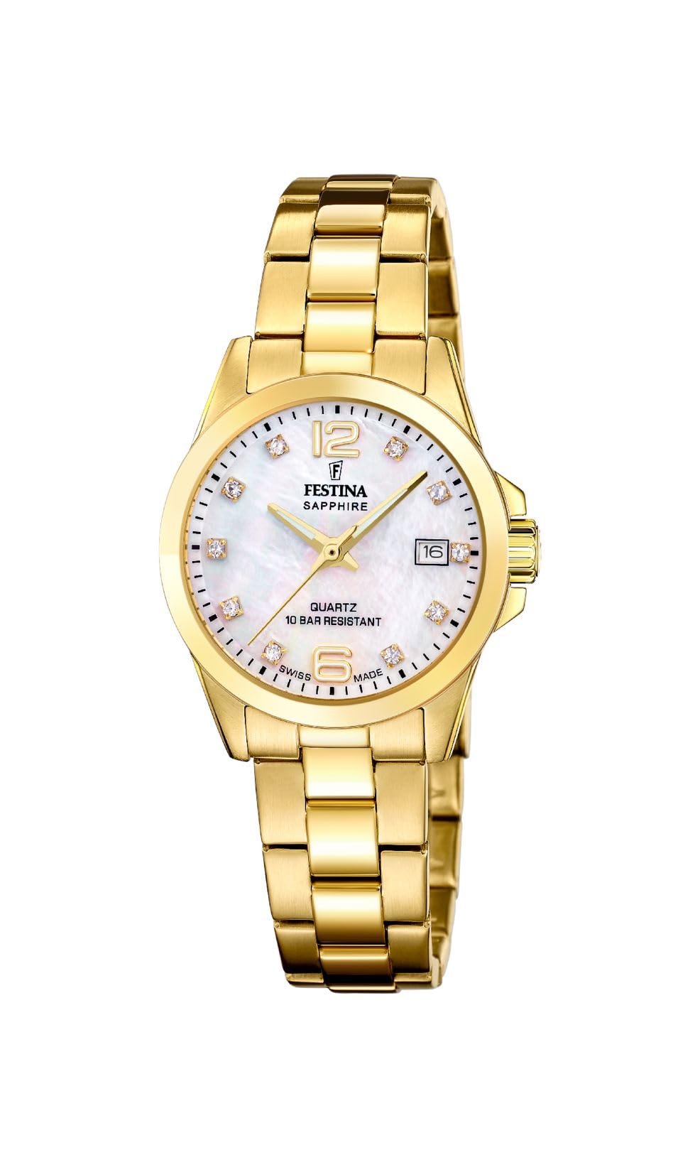 FESTINA Armbanduhr Goldfarben mit Perlmuttzifferblatt – Swiss Made