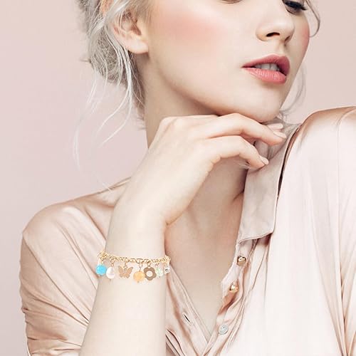 Miniatura 2 de Pulsera colorida con dijes para mujeres y niñas, pulsera de cadena dorada con bonitas cuentas redondas de flores de mariposa, dije de cara