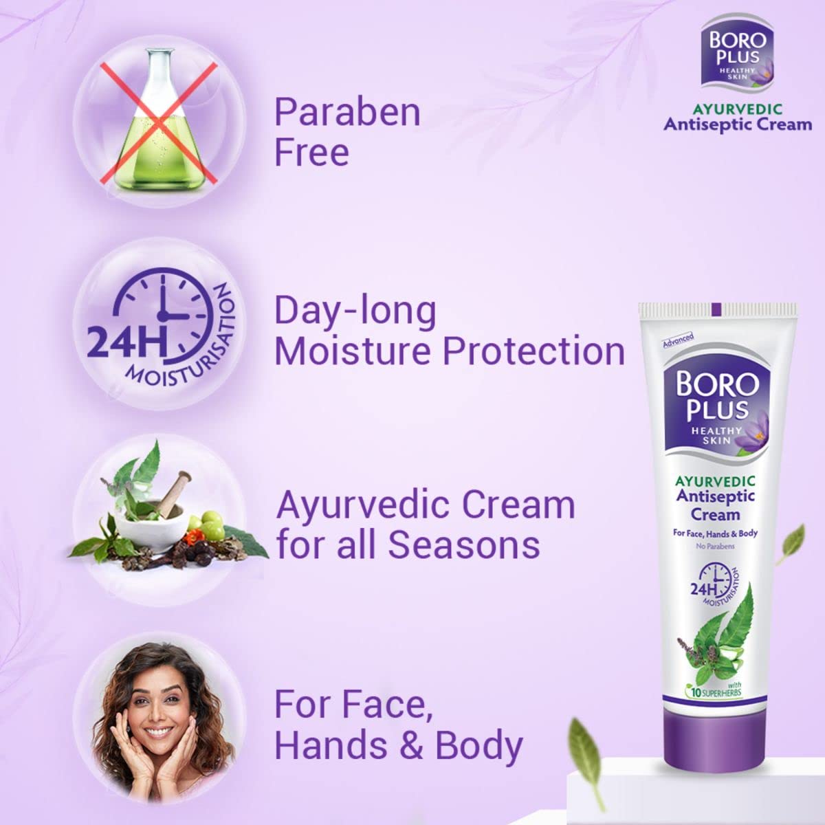BOROPLUS Antiseptic Cream, Provides 24 Hour Moisturisation, Ayurvedic Cream For All Seasons, Hand, Body & Face, Nigh Cream With Goodness Of Neem, Tulsi & Aloe Vera, 80ml 7 61LGctLO3AL. SL1200