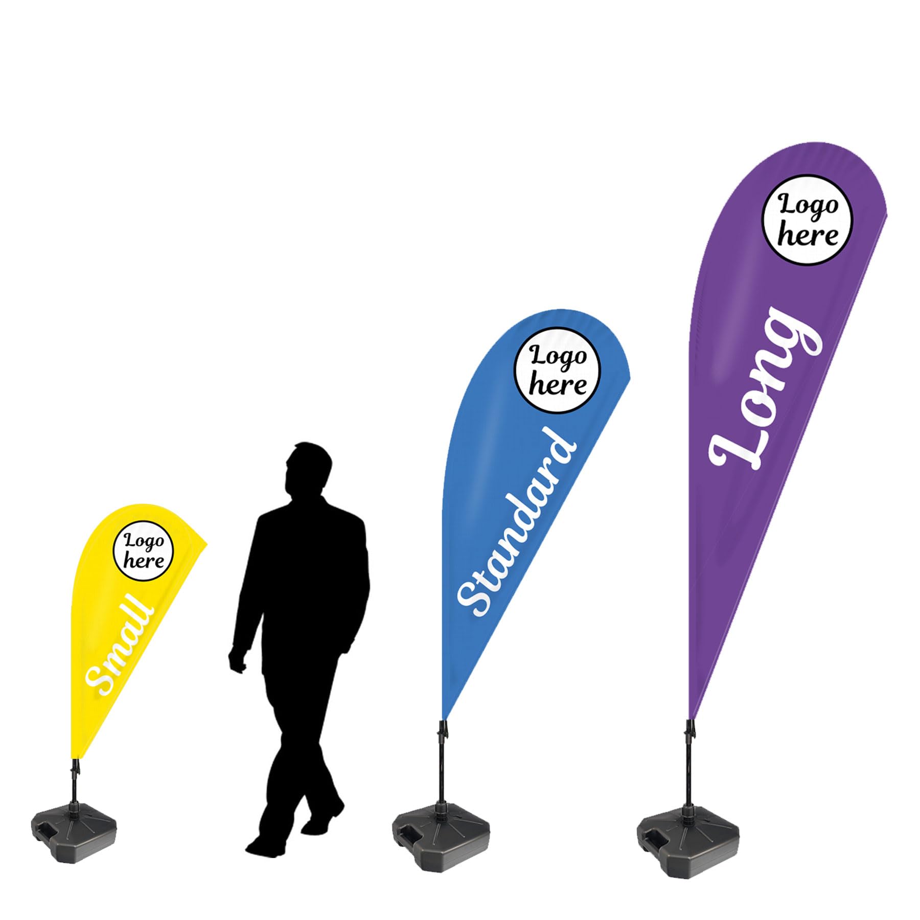 Teardrop Flags - Custom-Made Printed Promotional Flags - 1.4m/2.7m/3.6m - Includes Flag Pole - Optional Base, Carry Bag (UK - Made)