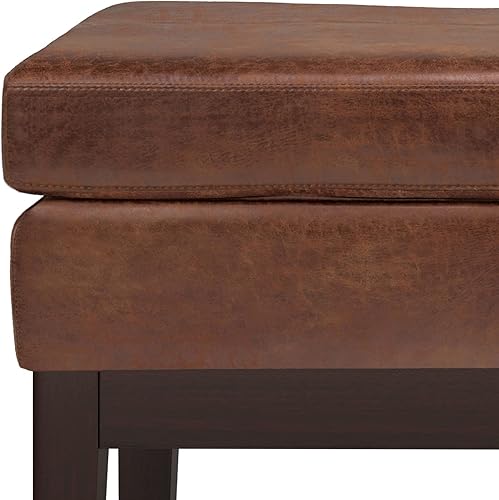 Miniatura 9 de SIMPLIHOME Carlson - Banco otomano pequeño, otomano rectangular de tela tejida tapizada de 27 pulgadas de ancho en color marrón envejecido, banco