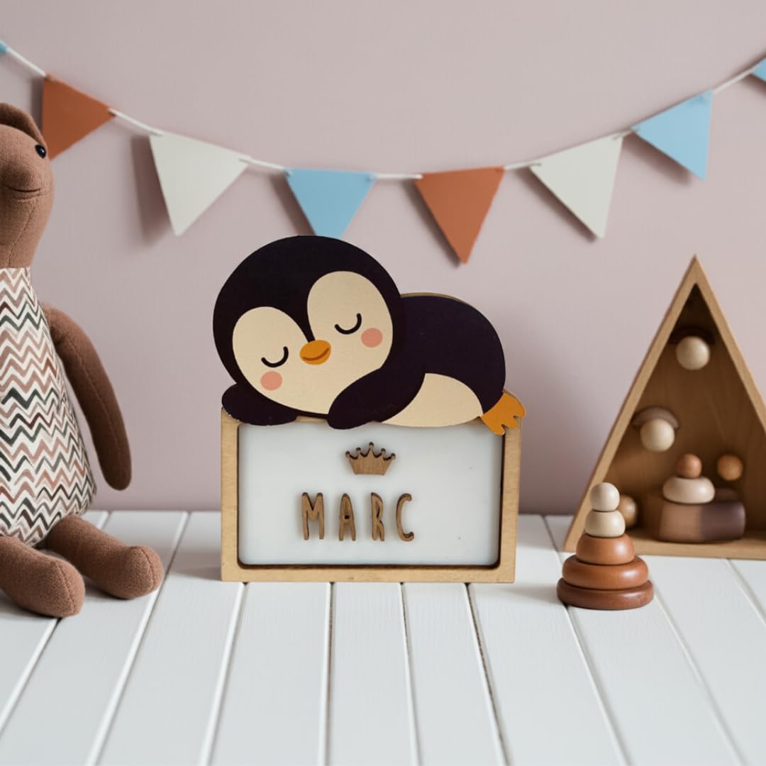 Cadeau bébé naissance personnalisé : veilleuse enfant pingouin