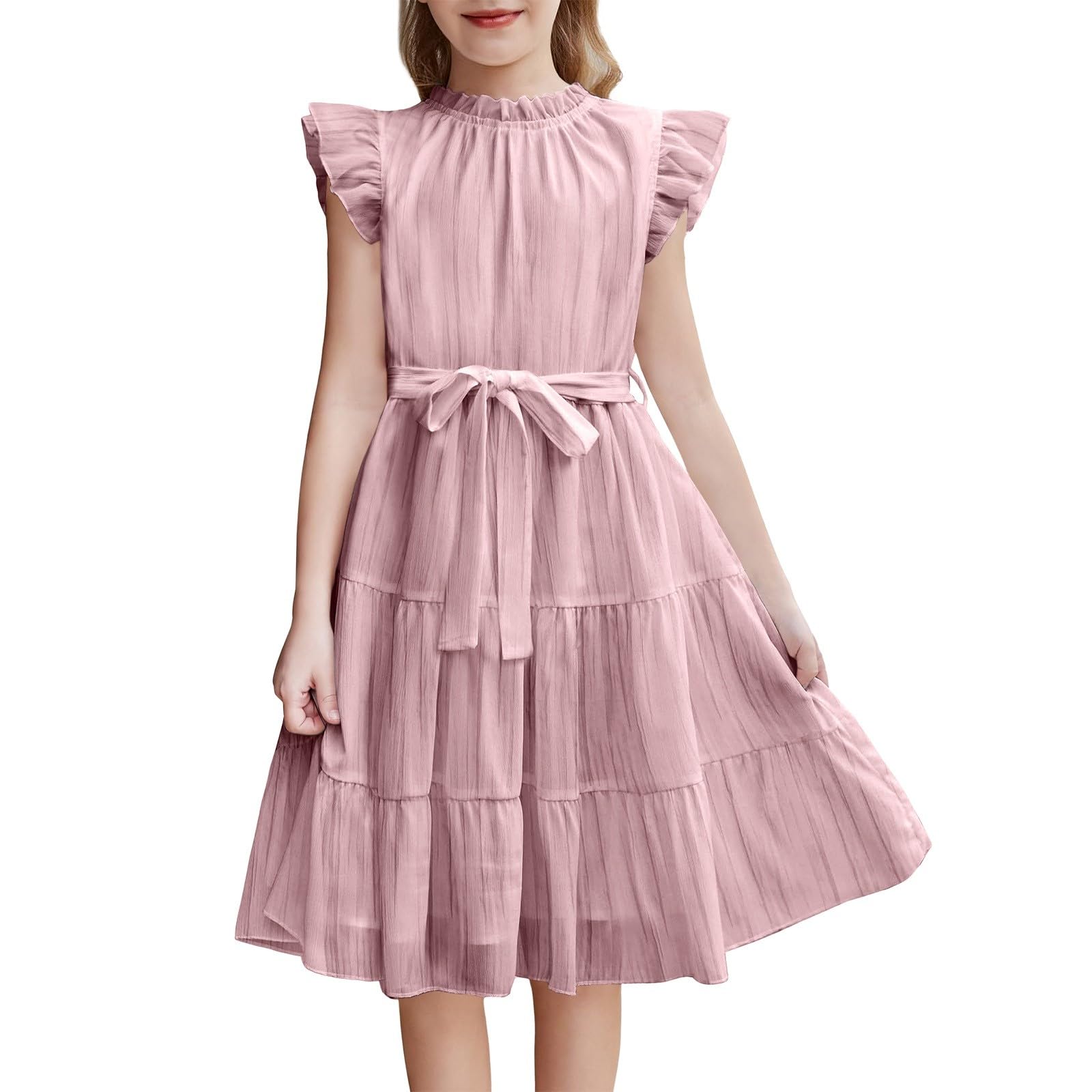 Vestido de verano para niñas, formal, fiesta, manga con volantes, acampanado, casual, a la moda, para bodas, cumpleaños, festivos, vestido de dama de honor