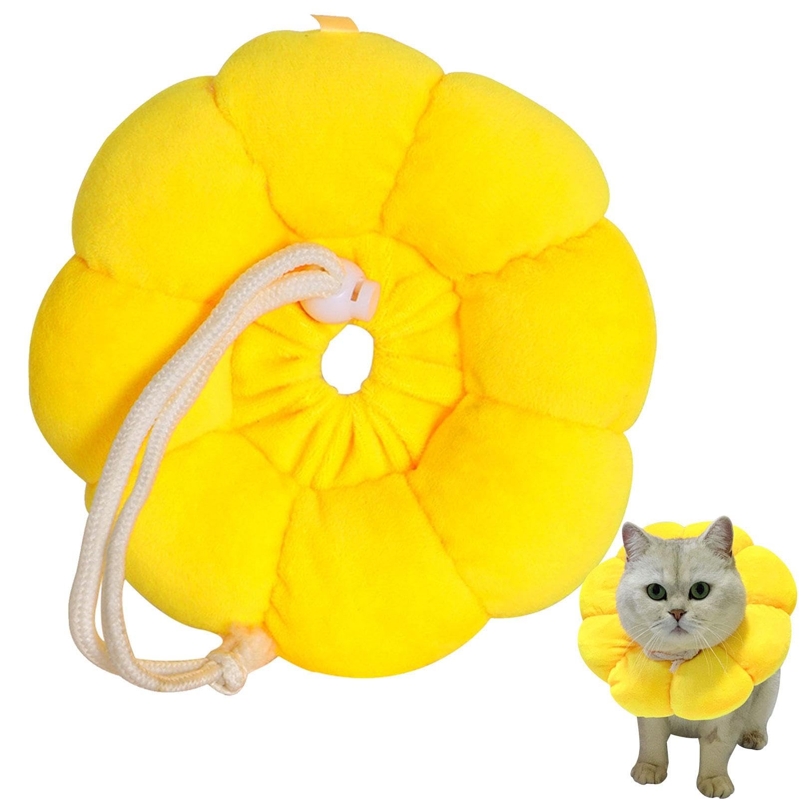 Soft Cat Cone, Adjustable, Leak-Proof Cotton Collar in Sunflower Shape, Protective Collar for Small Cats and Dogs, Cute, Breathable Elizabethan Collar for