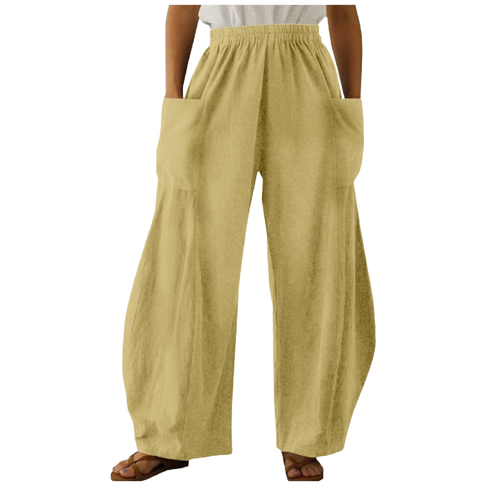 MARSVOVO Womens Summer Pants Lounge Comfy Elastic High Waisted Trousers Casual Beach Pants with Pockets