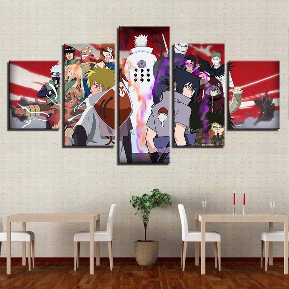 FJNS Wall Art - Anime Cartoon Naruto Character - Canvases Print - for Living Room Home Decor Gallery Art - 5 Panels Pieces Multiple Pictures,B,30×40×230×60×230×80×1