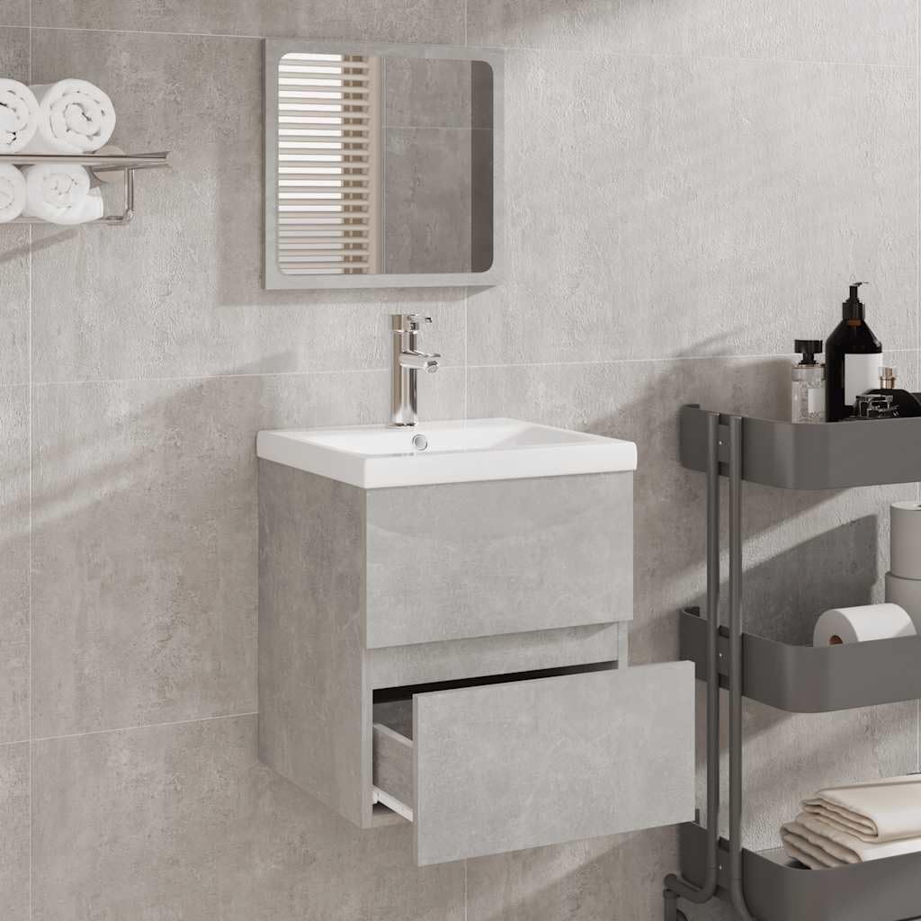Armario de baño con espejo, color gris hormigón, de madera, para montar en la pared, con cajón para mucho espacio de almacenamiento, armario de almacenamiento para debajo del lavabo para
