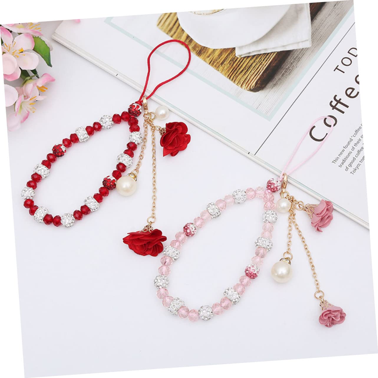 Hemobllo 12piezas Cuerdas De Teléfono Móvil Decorativas Flores De Cristal De Fáciles De Instalar y Remover Colgantes Prácticos Para Smartphones
