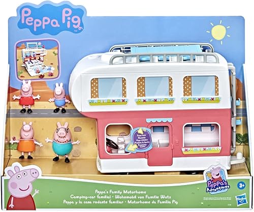 Peppa Pig Camper for toddlers, is a playset with transformable camper that plays sounds and music (LANGUAGE: FRENCH)