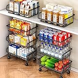 Gsiekare 3-Tier Rolling Pantry Organizer and Storage Cart with Wheels – Stackable Wire Snack Cart for Kitchen, Pantry Shelves and Storage Rack for Fruit, Vegetables, Onion, Potato (1 Pack)
