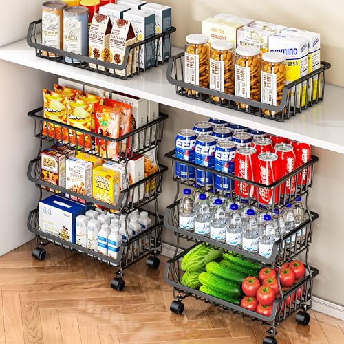Gsiekare 3-Tier Rolling Pantry Organizers and Storage Cart with Wheels