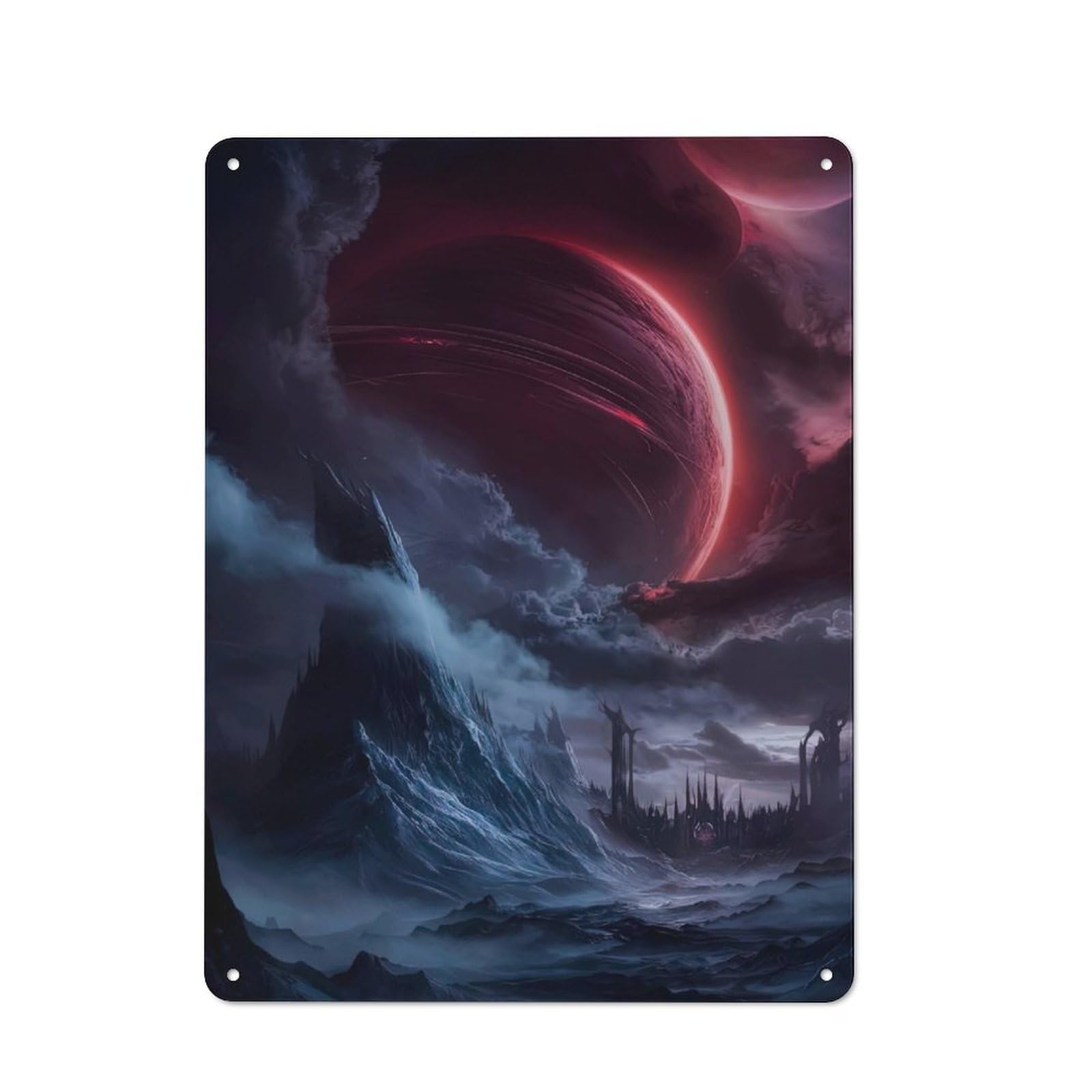 Junmoney Crimson Planet Eclipse Retro Tin Wall Plaque 40X30cm For Home Office Or Studio, For Cooler-Month Interiors With Retro Character