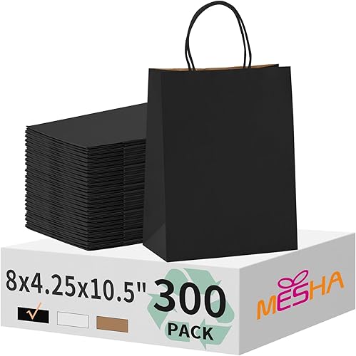 Miniatura 16 de Bolsas de papel kraft Mesha 5.25 x 3.75 x 8 pulgadas marrones pequeñas con asas a granel, paquete de 300 para pequeñas empresas, recuerdos