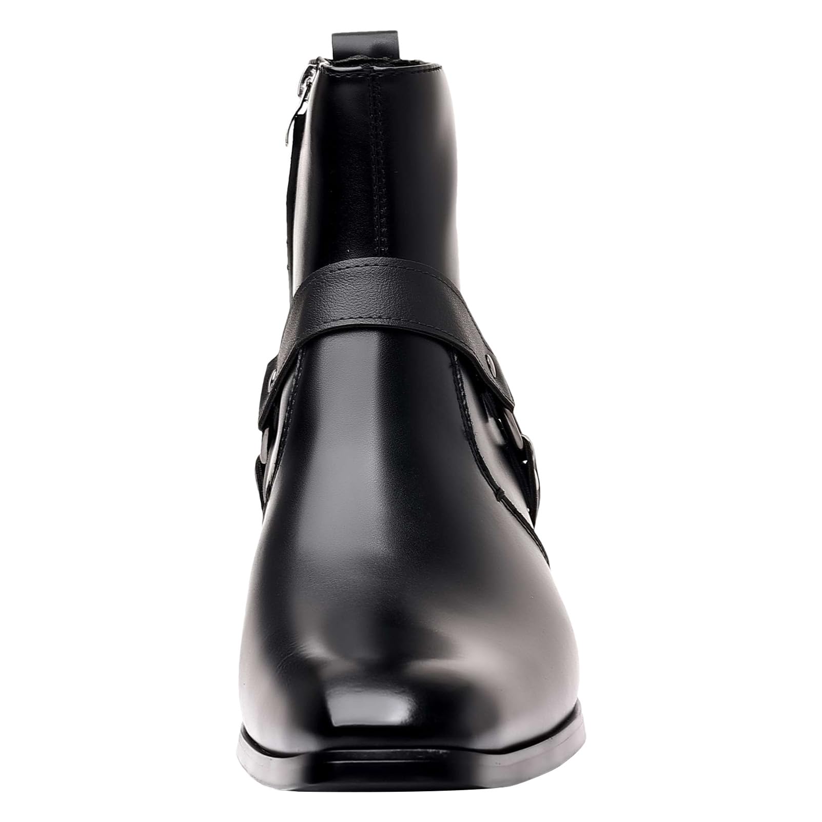 ANUFER Herren 5cm Blockabsatz Seitenreißverschluss Stiefeletten | PU-Leder, Cooler Punk-Stil, Nietriemen, Quadratischer Zeh, Elegante Stiefelschuhe