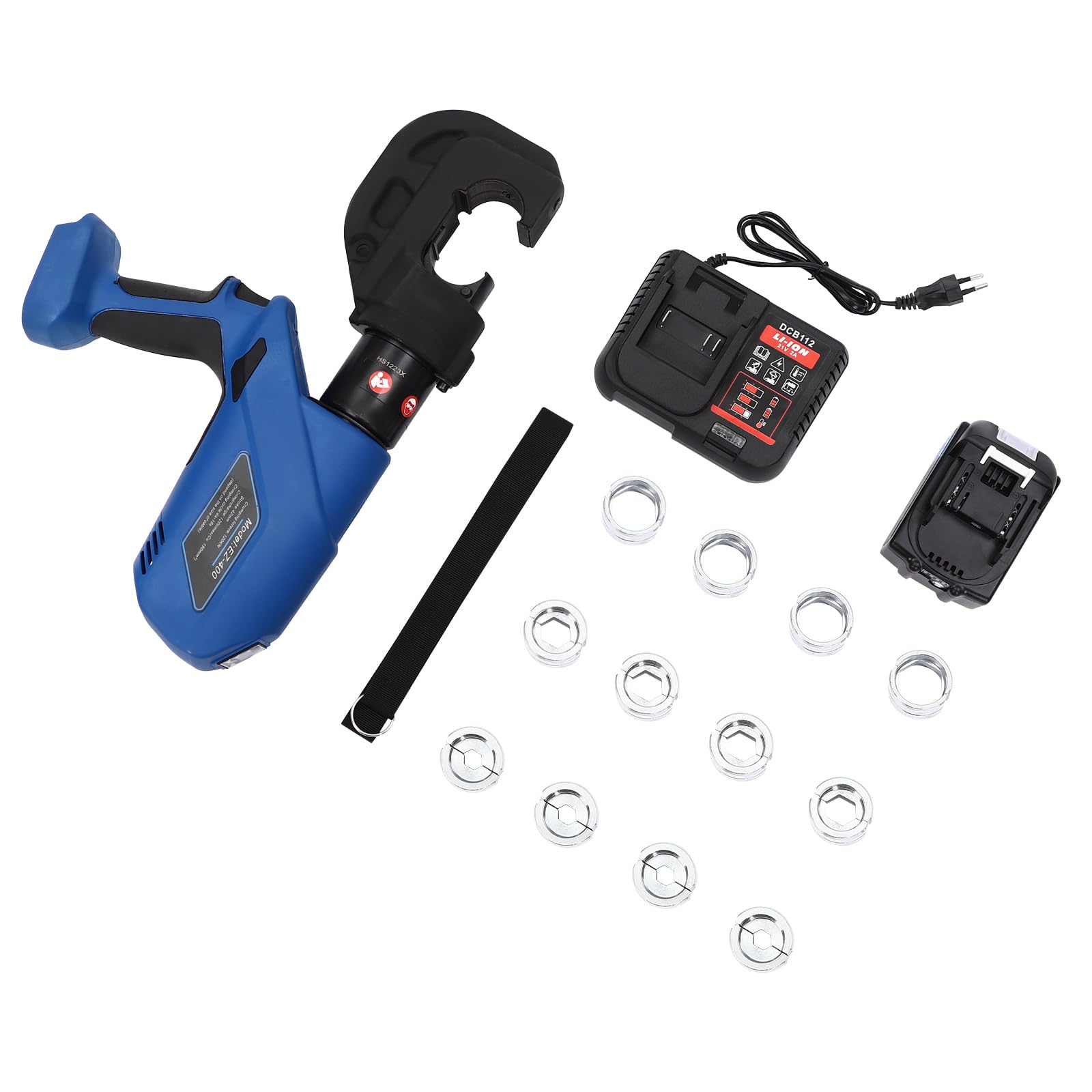 Pinza Crimpatrice Idraulica a Batteria Ricaricabile 120 KN – 12 Matrici 16-400 mm² per Capicorda, Pressa Elettroidraulica con LED e display, Crimpatrice Elettroidraulica Portatile