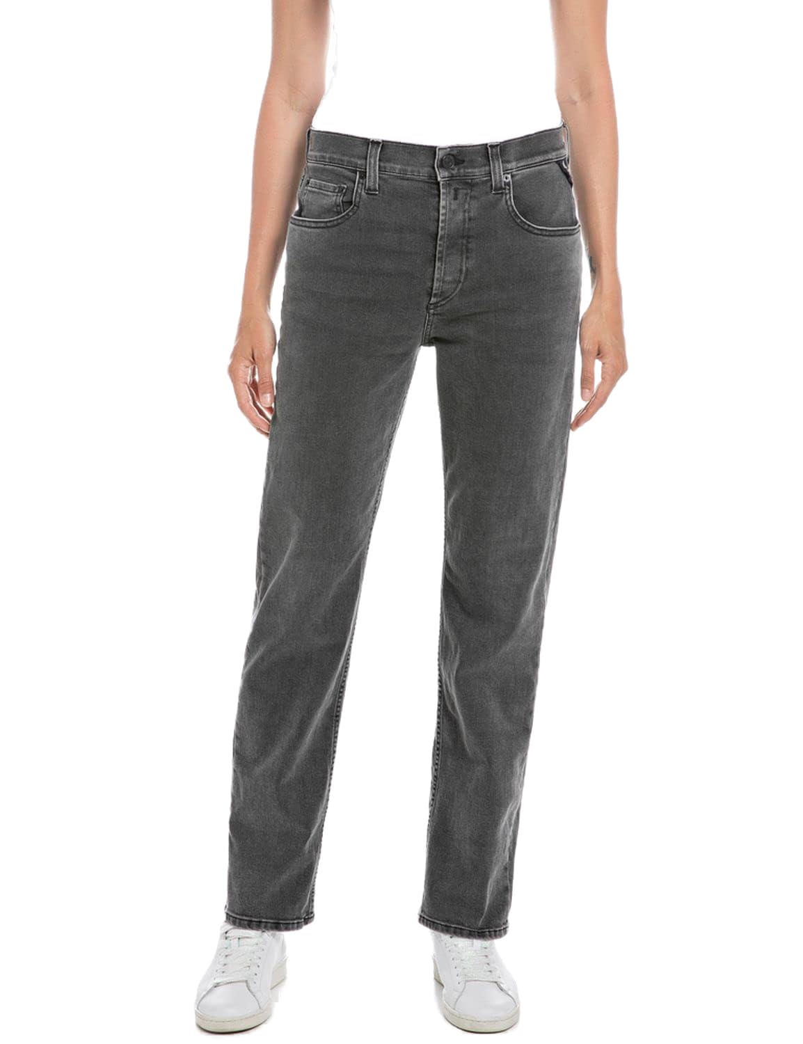 Replay Damen Jeans Maijke Straight-Fit, Dark Grey 097 (Grau), 23W / 28L