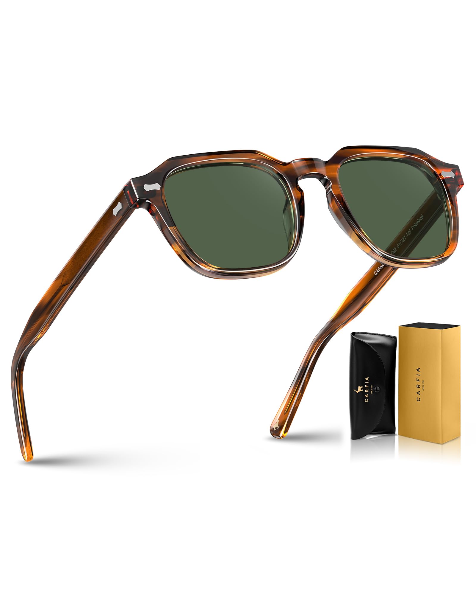 CARFIA Lunettes de soleil polarisées pour homme, protection UV400, cadre rectangulaire rétro en acétate pour conduite en plein air, voyage, pêche CA5405