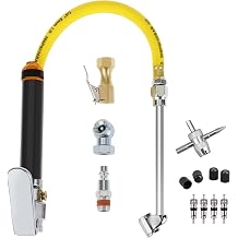 Hromee Tire Inflator and Air Pressure Gauge, Dual Head Chuck, 1/4" NPT, 13" Rubber Hose, 20-120 PSI, Air Compressor Accessory and Tire Valve Tools