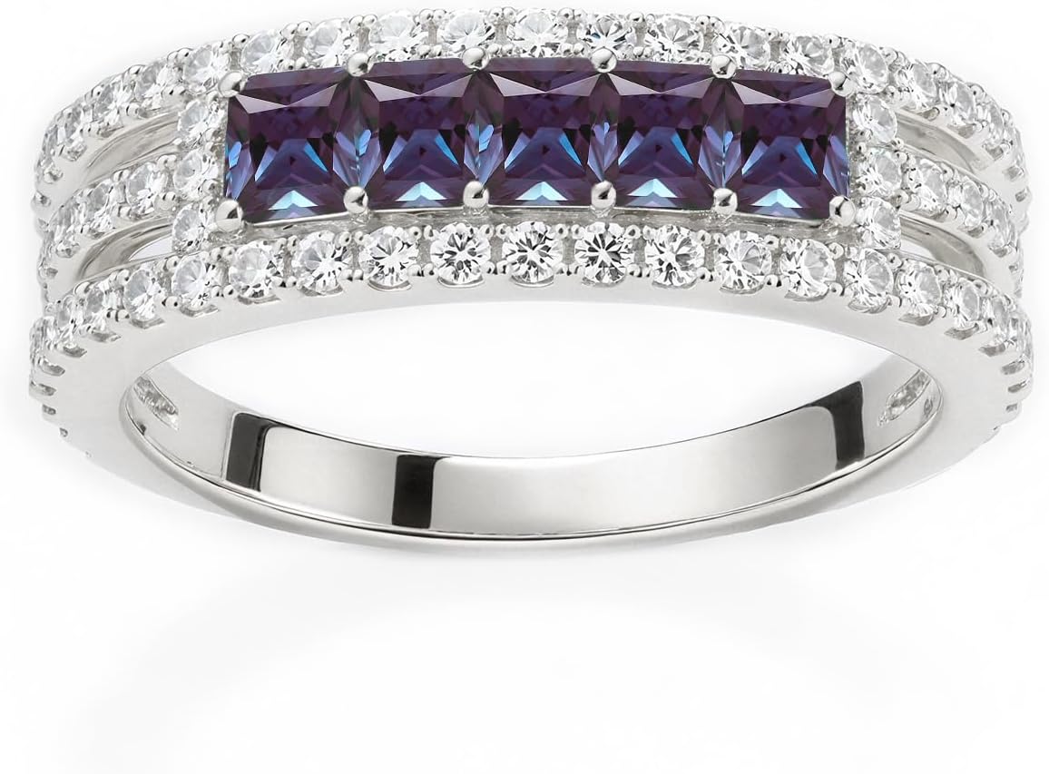 Alexandrite Wedding Bands for Women 10K 14K 18K Gold Lab Created Color Change Alexandrite Stacking Band Wedding Anniversary Band Ring for Her Size 4-15