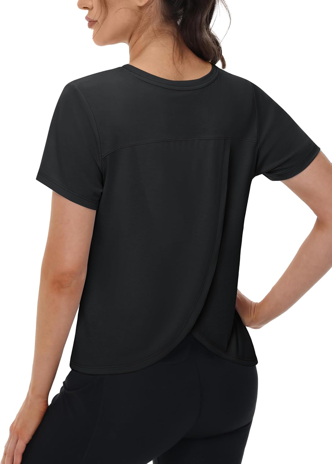 TACVASEN Workout Tops for Women Short Sleeve Cropped Split Back Athletic Shirts Breathable Exercise Running Gym Shirts