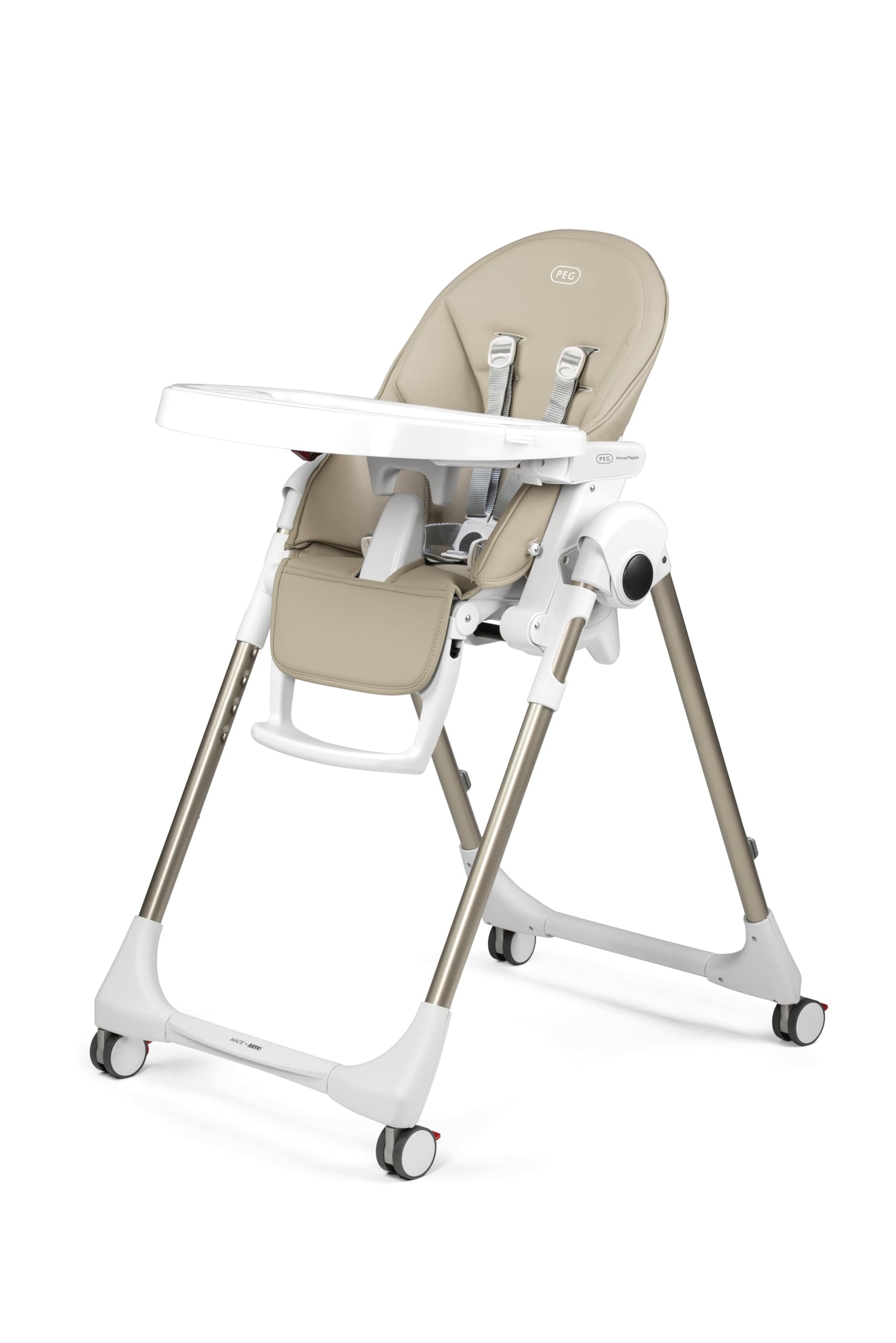 Peg Perego Prima Pappa Follow Me Baby Reclining High Chair, Bouncer Function, 4 Wheels, Foldable and Ultra-Compact, for Children from 0 to 3 Years (0-15 kg), Astral